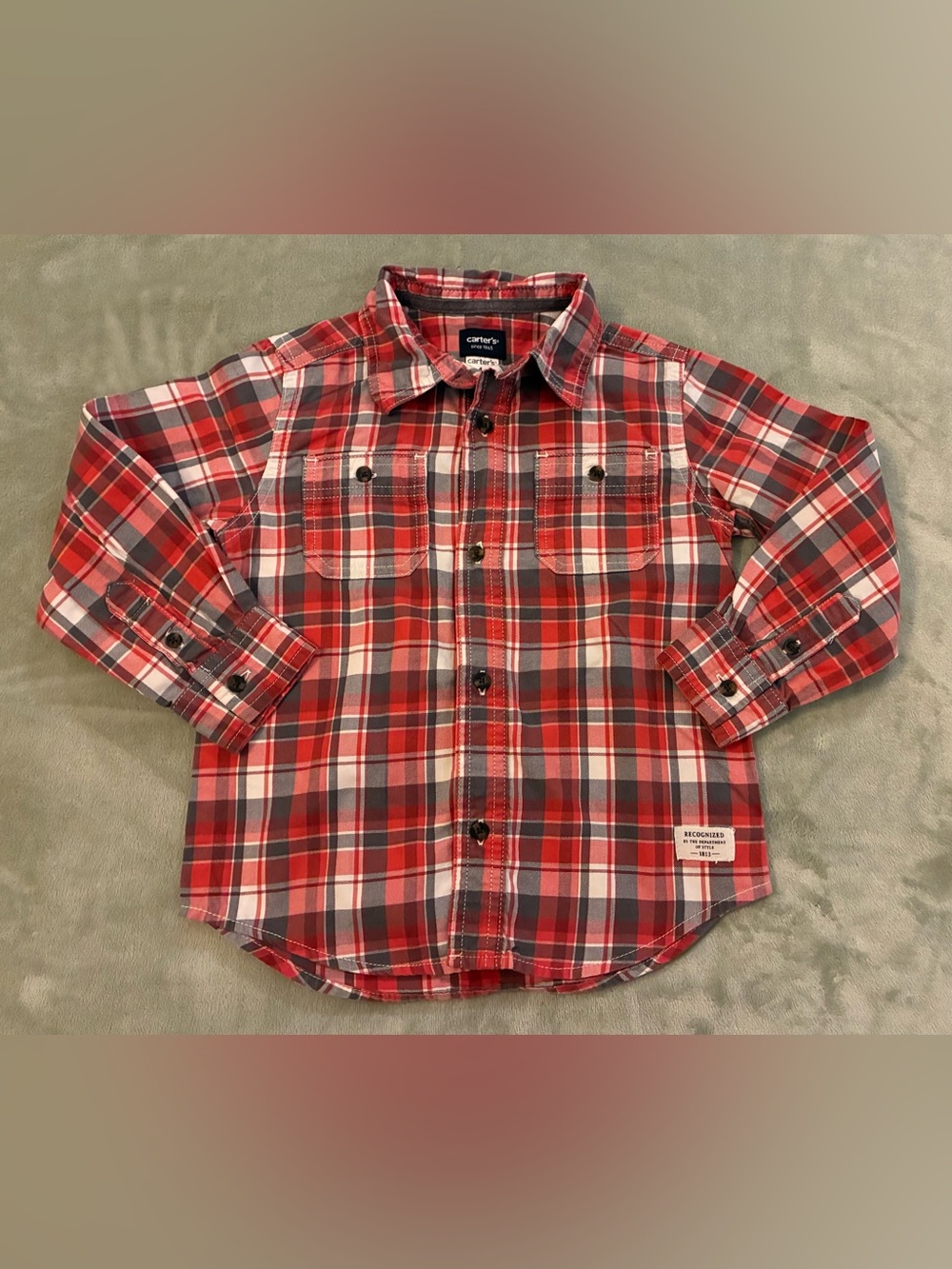 Boy’s Carter's Red Plaid Button-Down Shirt for Kids Size 4T